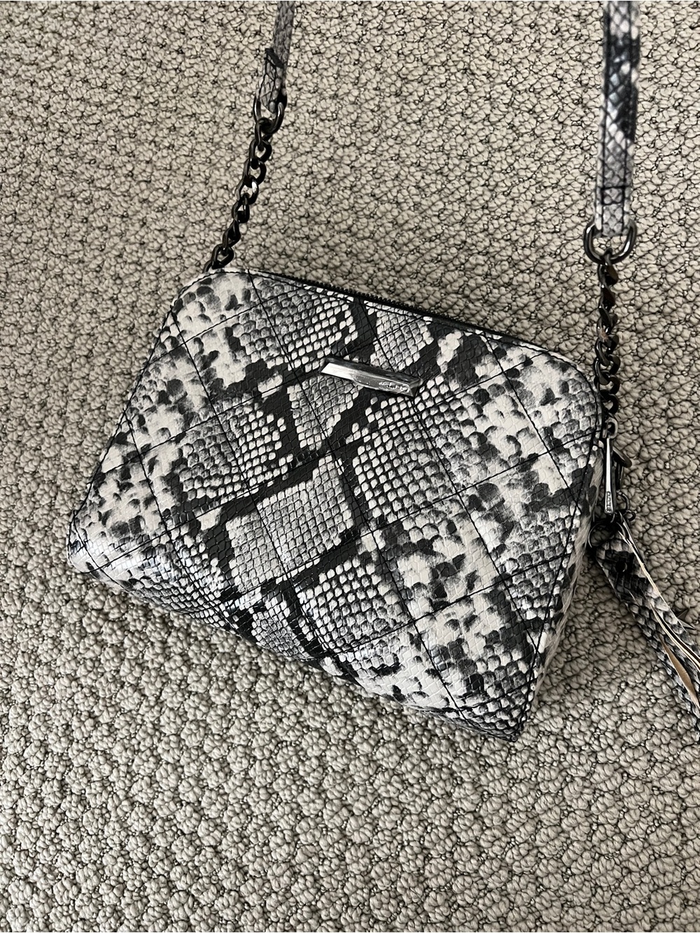 Aldo Snake Print Crossbody Bag in Black & White, three compartments